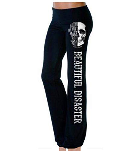 Babao Frauen Hose mit hoher Taille Gothic Punk Casual Stretch Skull Bedruckte gerade Hose von Babao