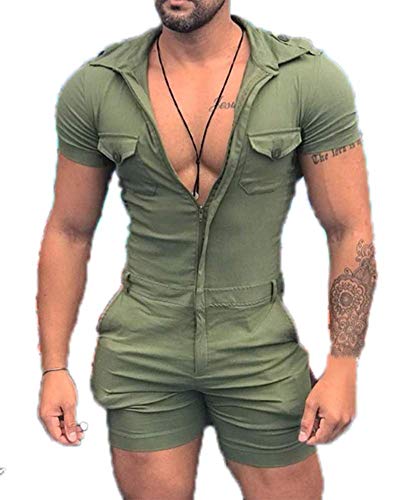 Babao Herren Zip Up Designer Overall Jumpsuit Kurzarm Jumpsuits Cooles Design Kurzer Strampler Slim Fit Party Overalls Boyfriend Shorts von Babao