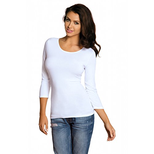 Damen 3/4 Arm Shirt Longsleeve Basic Shirt Rundhals Stretch-Viskose,Weiß,46-48 (XL) von Babell
