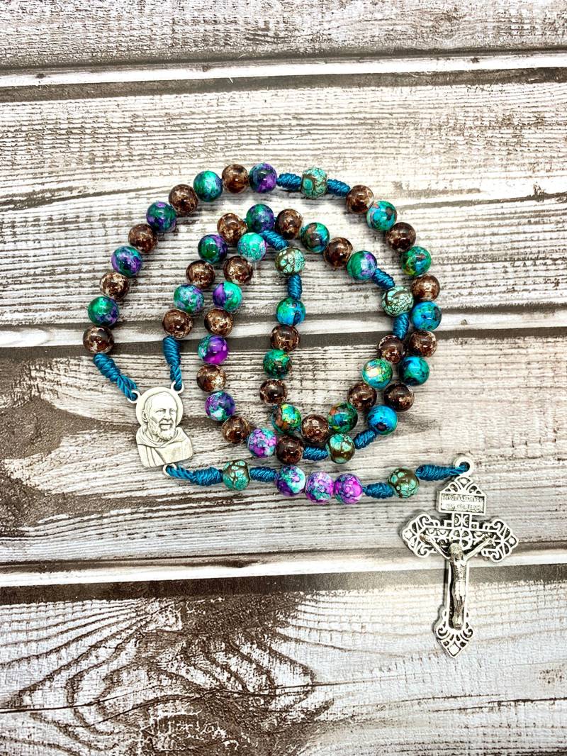 Robuste St. Padre Pio Glasperle Rosenkranz von BabiesBowTiesBobbins