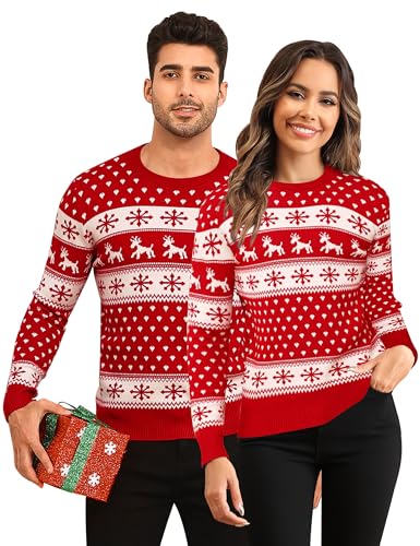 Babioboa Herren/Frauen Weihnachtspullover Feinstrick Rundhals Paare Langarmshirt Pulli Sweater Thermo Basic Oberteile Slim fit Strick Pullover(Herren Punkte,XL) von Babioboa