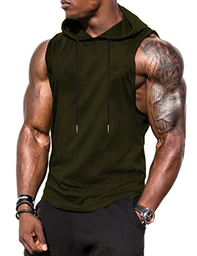 Babioboa Herren Fitness Kapuzenpullover Workout Tanktop ärmellos Hoodie Muskelshirt mit Tasche Gym Sports Grün XXL von Babioboa