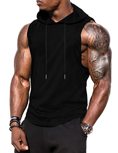 Babioboa Herren Fitness Kapuzenpullover Workout Tanktop ärmellos Hoodie Muskelshirt mit Tasche Gym Sports Schwarz XXL von Babioboa