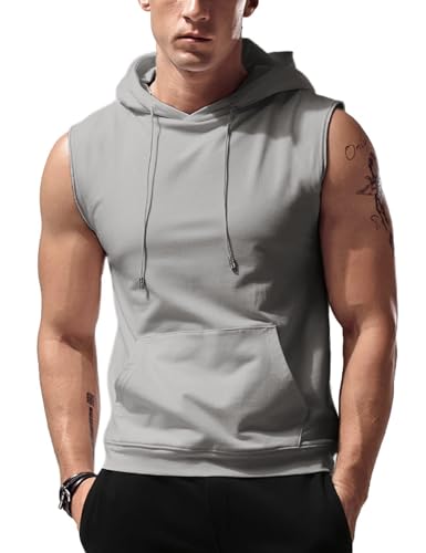 Babioboa Herren Fitness Kapuzenpullover Workout Tanktop mit Tasche ärmellos Hoodie Muskelshirt mit Tasche Gym Sports HellGrau XXL Babioboa Herren Fitness Kapuzenpullover Workout Tanktop mit Tasche ärmellos Hoodie Muskelshirt mit Tasche Gym Sports HellGrau XXL von Babioboa