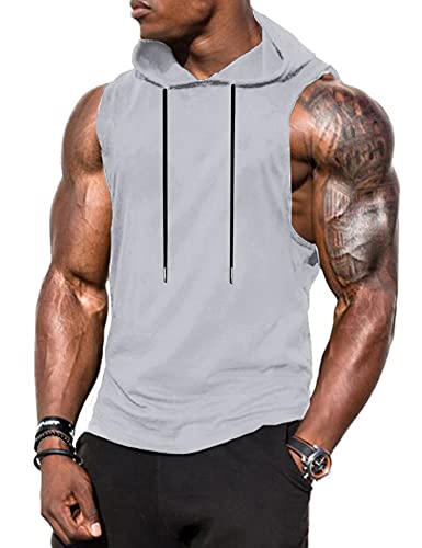 Babioboa Herren Hooded Tank Top Ärmelloser Workout Sport Fitness Hoodie Muskelshirt für Training Grau von Babioboa