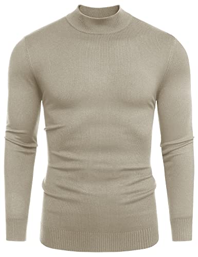 Babioboa Herren Strick Pullover mit Rundhals Feinstrick Langarmshirt Halb Rollkragen Pulli Sweater Einfarbig Thermo Basic Oberteile Freizeit Slim fit(Khaki,M) von Babioboa