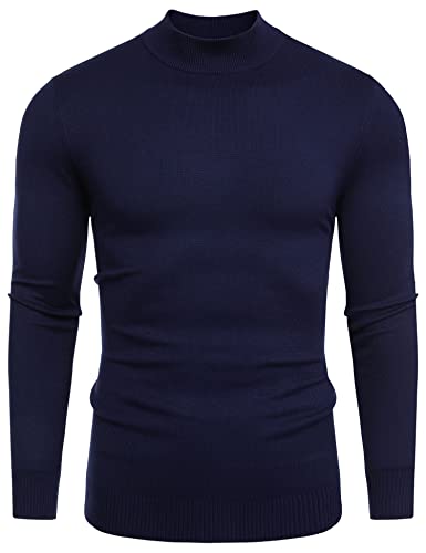 Babioboa Herren Strick Pullover mit Rundhals Feinstrick Langarmshirt Halb Rollkragen Pulli Sweater Einfarbig Thermo Basic Oberteile Freizeit Slim fit(Navy blau,M) von Babioboa