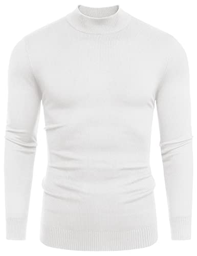Babioboa Herren Strick Pullover mit Rundhals Feinstrick Langarmshirt Halb Rollkragen Pulli Sweater Einfarbig Thermo Basic Oberteile Freizeit Slim fit(Weiß,M) von Babioboa
