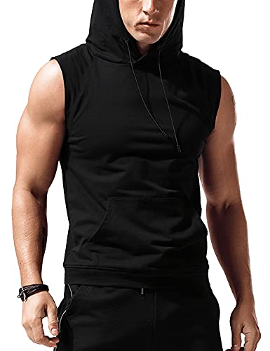 Babioboa Herren Workout Kapuzen-Tanktop ärmellos Gym Hoodies Bodybuilding Muscle Cut Off T-Shirts, Schwarz, M von Babioboa