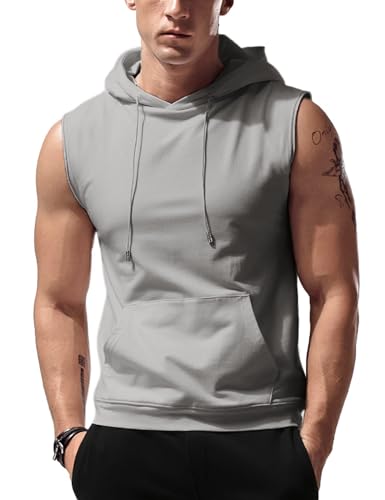 Babioboa Sports Herren Tank Top Ärmelloser Workout Funktionsshirt Fitness Hoodie Muskelshirt für Gym Training HellGrau M von Babioboa