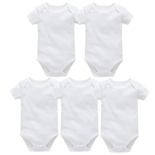 Babisou Newborn unisex 5er Pack Kurzarm Baby Bodysuit,100% Baumwolle,Weiß (0-3M) von Babisou