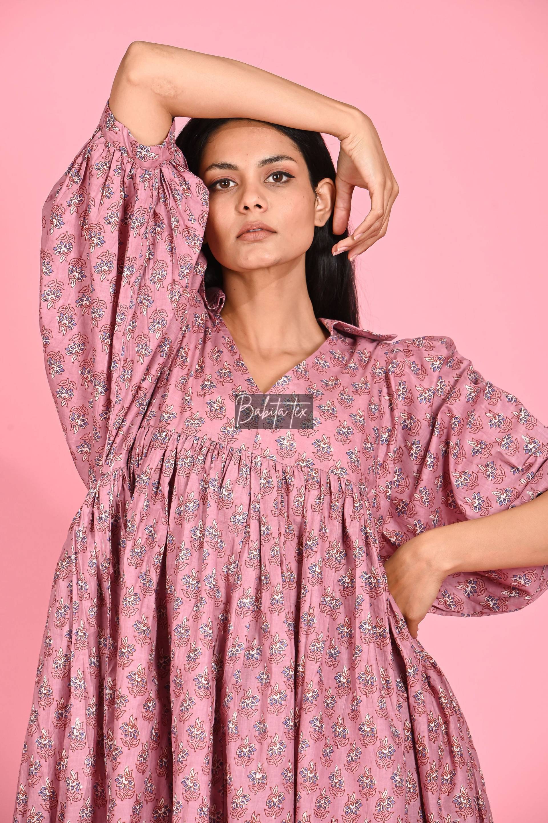 Kragen Kleid, Midi Mini Floral Long Block Print Kleid von BabitaTex