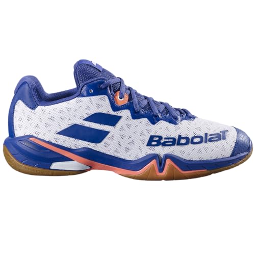 Babolat Herren, Badmintonschuhe Modell Shadow 4 M, Größe 44.5, Farbe Weiß/Marineblau, Enganliegendes Obermaterial, Bi-Density-Sohle, Langzeitkomfort, Atmungsaktivität, Optimaler Halt, EU von Babolat