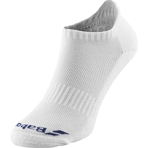 Babolat, 2er-Pack Kurze Socken 35/38, Weiß/Dunkelblau, Verstärkungen an der Vorderseite des Fußes und unter der Sohle, Belüftungszonen für Atmungsaktivität, Stützband unter dem Fußgewölbe. von Babolat