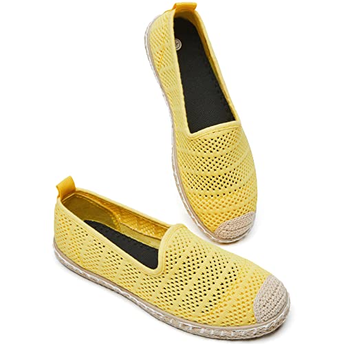 BABUDOG Atmungsaktive flache Damenschuhe aus Netzstoff, weiche Loafers, flache Schuhe, weiße Schlupfschuhe, Loafer, gelb, 39 EU von Babudog