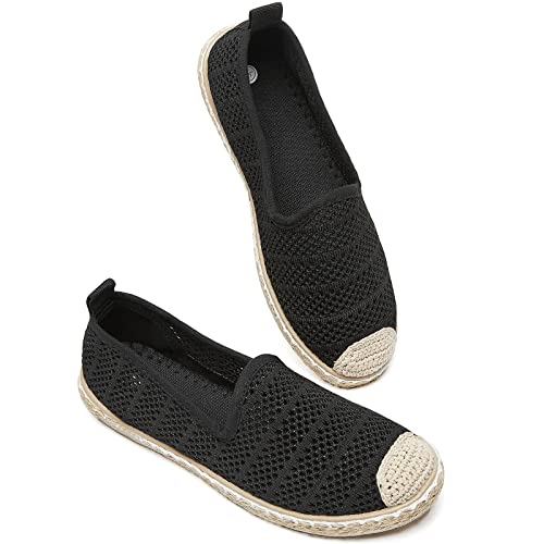 BABUDOG Atmungsaktive flache Damenschuhe aus Netzstoff, weiche Loafers, flache Schuhe, weiße Schlupfschuhe, Loafer, Schwarz, 42 EU von Babudog