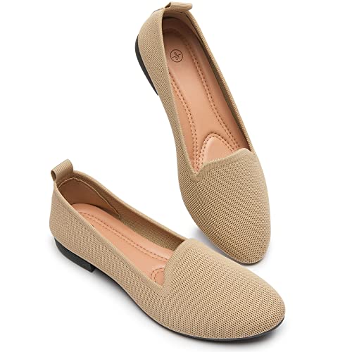 BABUDOG Damen Ballerinas Glänzende Mesh Kleid Schuhe Bequeme Memory Foam Flats, beige, 39 EU von Babudog