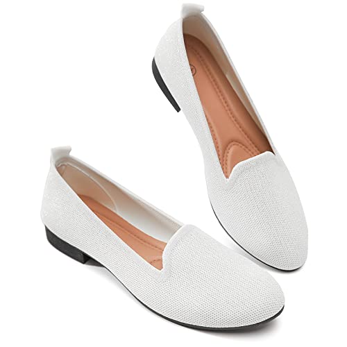BABUDOG Damen Ballerinas Shining Mesh Dress Schuhe Bequeme Memory Foam Flats, Weiß, 39 EU von Babudog