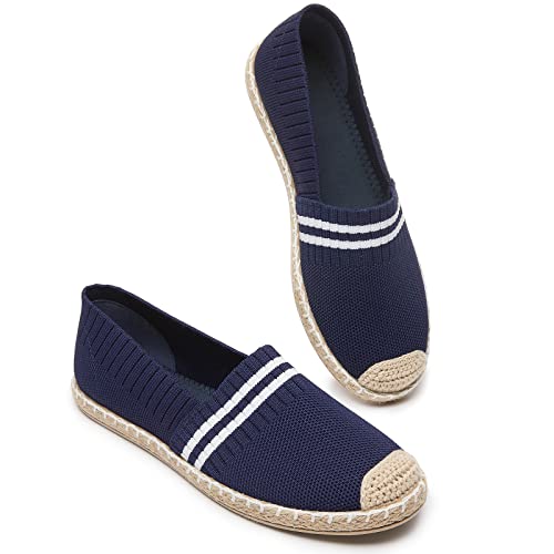 BABUDOG Damen Espadrilles atmungsaktive flache Schuhe Mesh Slip on Loafers weich weiß flach, navy, 42 EU von Babudog