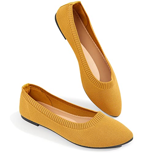 BABUDOG Damen Mesh Flache Schuhe Spitze Zehen Kleid Schuhe für Frauen Schwarz Flache Schuhe Bequem Memory Foam Flache Schuhe, gelb, 38 EU von Babudog