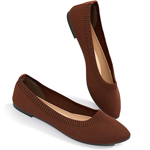 BABUDOG Damen Mesh Flats Schuhe Spitze Spitze Kleid Schuhe für Frauen Schwarz Flache Schuhe Bequem Memory Foam Flats Schuhe, braun, 43 EU von Babudog