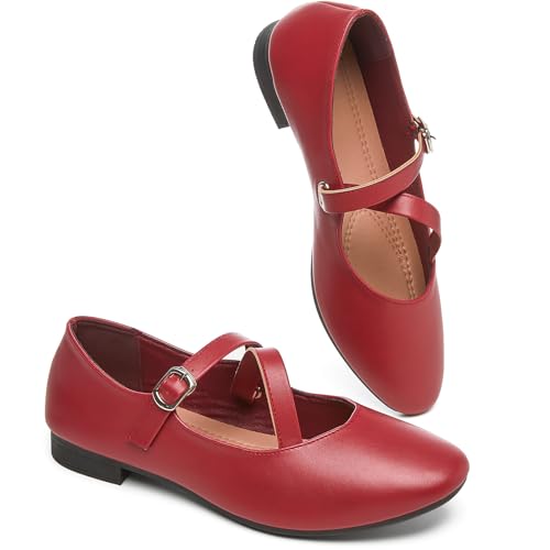 BABUDOG Flache Damen-Schuhe aus PU-Leder, Rot/Ausflug, einfarbig (Getaway Solids), 42 EU von Babudog