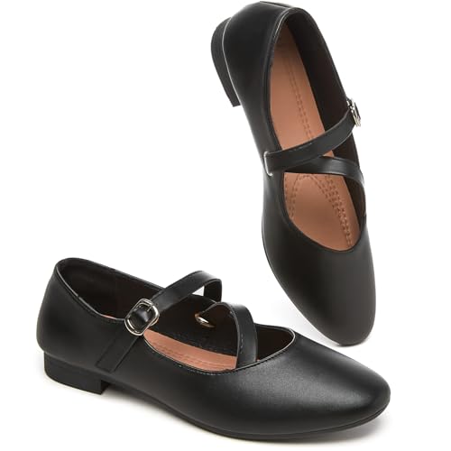 BABUDOG Flache Damen-Schuhe aus PU-Leder, Schwarz, 38.5 EU von Babudog