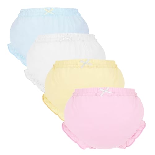 Höschen Packung mit 4 Baby Unterwäsche Kleinkinder Windelhosen Unterwäsch, Komfort Elegant Uni-Farbe mit Prinzessin Rüschen Unterhose Unterwäsche für Baby Mädchen von Baby Amabc