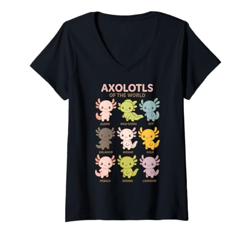 Damen Kawaii Axolotls der Welt T-Shirt mit V-Ausschnitt von Baby Animals Funny Outfits