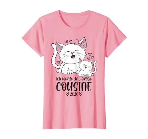 Ich werde eine große Cousine 2026 - Kätzchen - Katzen Kinder T-Shirt von Baby Ankündigung - Große Cousine 2026 Geschenk