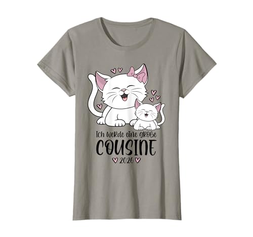 Ich werde eine große Cousine 2026 - Kätzchen - Katzen Kinder T-Shirt von Baby Ankündigung - Große Cousine 2026 Geschenk