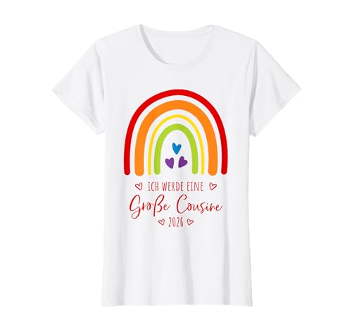 Ich werde eine große Cousine 2026 Regenbogen Kinder T-Shirt von Baby Ankündigung - Große Cousine 2026 Geschenk