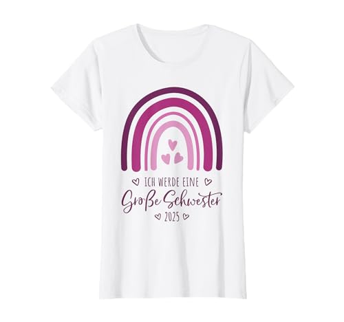 Geschwister Ich werde große Schwester 2025 Regenbogen Kinder T-Shirt von Baby Ankündigung - Große Schwester 2025 Geschenk