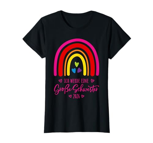 Geschwister Ich werde große Schwester 2026 Regenbogen Kinder T-Shirt von Baby Ankündigung - Große Schwester 2026 Geschenk
