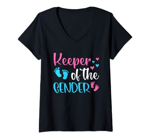 Damen Keeper Of The Gender Reveal Baby Ankündigung Party Outfit T-Shirt mit V-Ausschnitt von Baby Announcement Keeper Of Gender Reveal Party