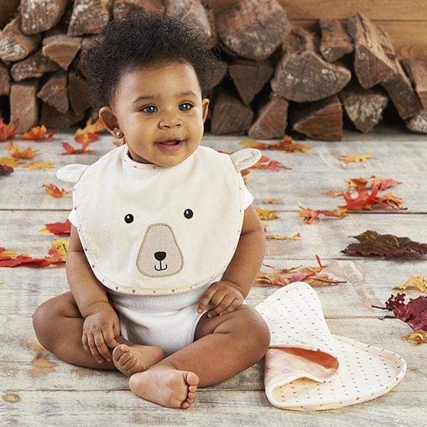 Happy Camper Bib & Burp Set (Pink Plaid) von Baby Aspen