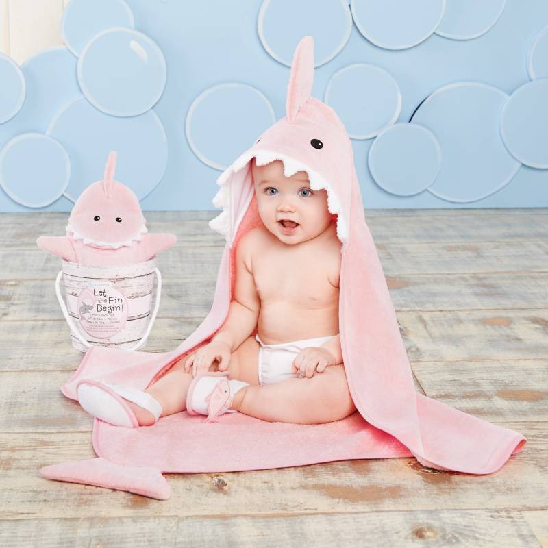 Let the Fin Begin Shark 4-Piece Bath Gift Set (Pink) von Baby Aspen