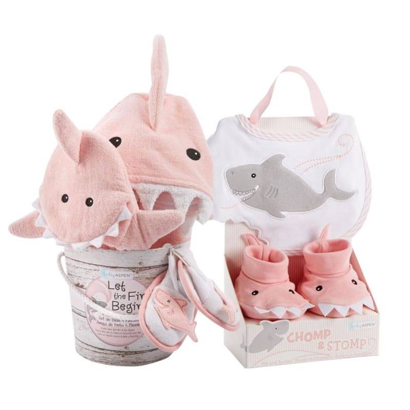 Shark Baby 6-Piece Gift Set Bundle - Pink von Baby Aspen