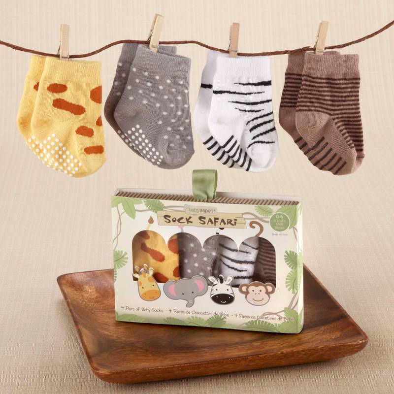 Sock Safari Four-Pair Animal-Themed Sock Set von Baby Aspen