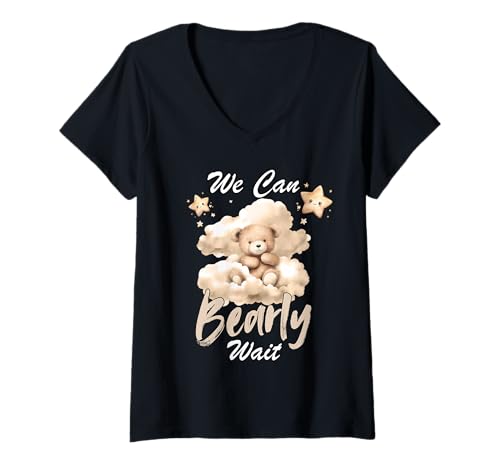Damen We Can Bearly Wait Geschlechtsneutrale Babyparty-Party T-Shirt mit V-Ausschnitt Damen We Can Bearly Wait Geschlechtsneutrale Babyparty-Party T-Shirt mit V-Ausschnitt von Baby Birth Announcement