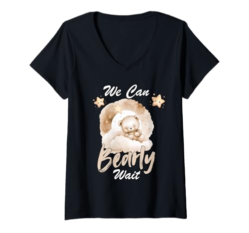 Damen We Can Bearly Wait geschlechtsneutrale Babyparty-Ballons Party T-Shirt mit V-Ausschnitt Damen We Can Bearly Wait geschlechtsneutrale Babyparty-Ballons Party T-Shirt mit V-Ausschnitt von Baby Birth Announcement