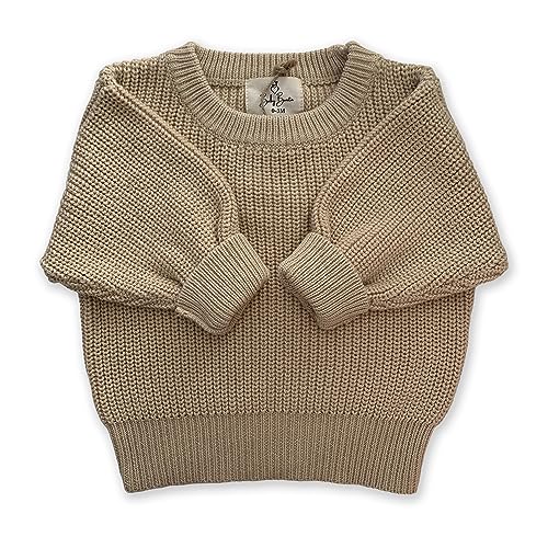 Strick Pullover aus 100% Baumwolle, Babypulli für Baby Mädchen und Baby Jungen inkl. hochwetigen Stoffbeutel ideal als Geburtsgeschenk 3-6 M Warm Beige von Baby Bonita