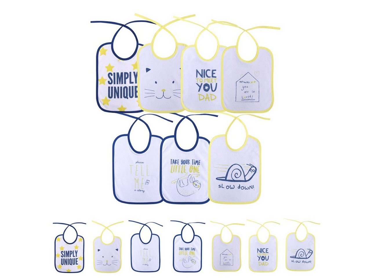 Baby Care Lätzchen Babylatz 7-teiliges Set, (1-St), zweilagig, waschbar, Bindebänder, ab Geburt von Baby Care