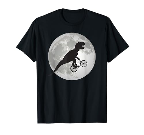 Dinosaurier mit Fahrrad und Mond für Herren Damen Kinder T-Shirt von Baby Dino, Ritter Geschenke, Dinosaurier Sprüche
