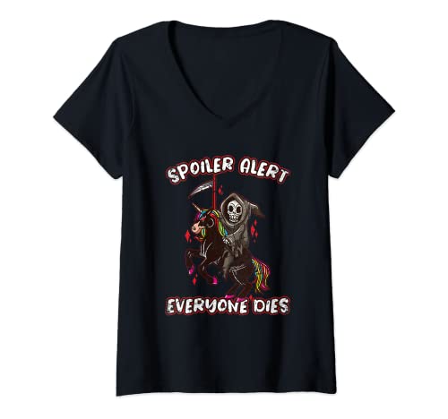 Damen Spoiler Alert Everyone Dies Sensenmann Baby Grim Reaper T-Shirt mit V-Ausschnitt von Baby Grim Reaper Sensenmann Bekleidung