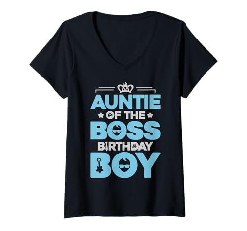 Damen Auntie of The Boss Geburtstagsparty-Outfit wie eine Boss-Tante T-Shirt mit V-Ausschnitt von Baby Like a Boss Birthday Family Outfits