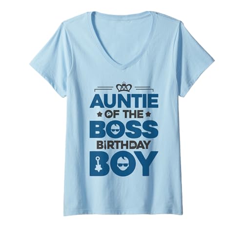 Damen Auntie of The Boss Geburtstagsparty-Outfit wie eine Boss-Tante T-Shirt mit V-Ausschnitt von Baby Like a Boss Birthday Family Outfits