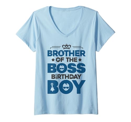 Damen Brother of The Boss Geburtstagsparty-Outfit Like A Boss Bro T-Shirt mit V-Ausschnitt von Baby Like a Boss Birthday Family Outfits