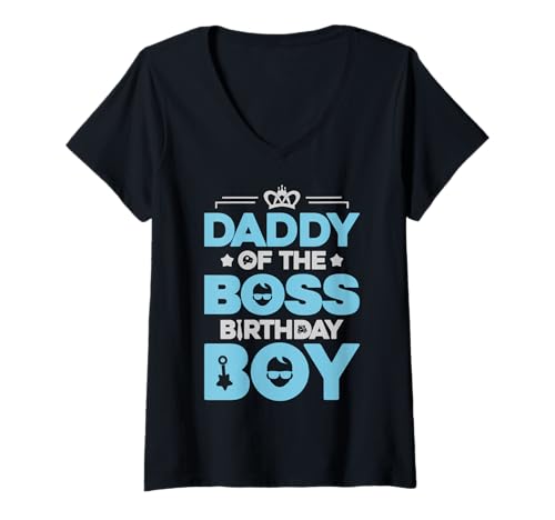 Damen Daddy of The Boss Geburtstags-Party-Outfit wie EIN Boss-Dad T-Shirt mit V-Ausschnitt von Baby Like a Boss Birthday Family Outfits