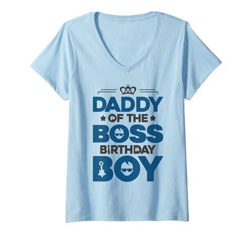 Damen Daddy of The Boss Geburtstags-Party-Outfit wie EIN Boss-Dad T-Shirt mit V-Ausschnitt von Baby Like a Boss Birthday Family Outfits